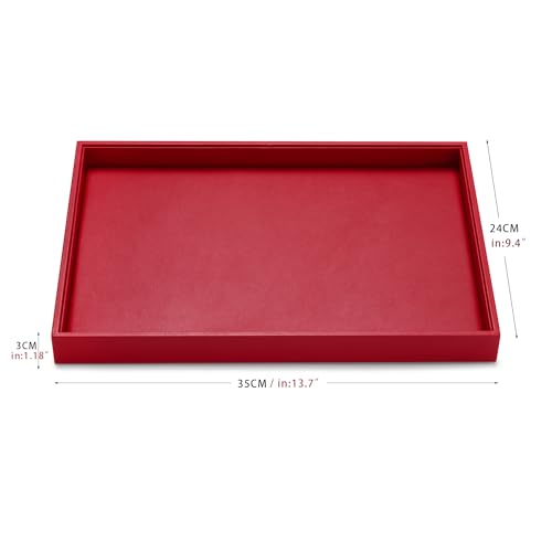 PU Leather Jewelry Tray Stackable Jewelry Display Tray Jewelry Drawer Organizer Tray Necklace Bracelet Tray for Necklace Bracelet Ring Watch Display Storage (Red) - color: Red, size: 1 Grid