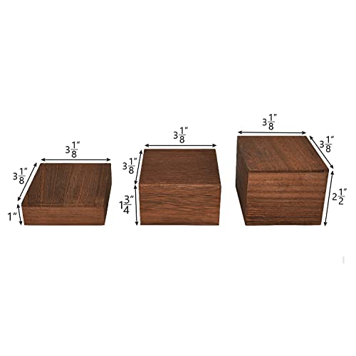 MOOCA Customizable Wooden Display Risers Set - 3 Different Height Stands for Jewelry, Watches, Cosmetics, and Accessory, Brown Color