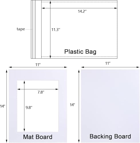 Egofine Pack of 5 White Pre-Cut Mat Board 11x14 Picture Mat for 8x10 Photo with White Core Bevel Cut Mattes Sets. Includes 5 High Premier Acid Free Mats & 5 Backing Board & 5 Clear Bags - color: White-11"x14" Pack of 5 Complete Set