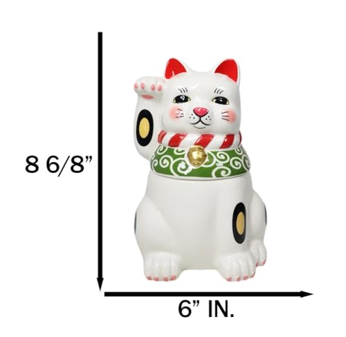 Ebros Gift Japanese Maneki Neko Lucky Charm Cat with Right Paw Up Ceramic Cookie Jar Kitchen Decor Figurine Accent