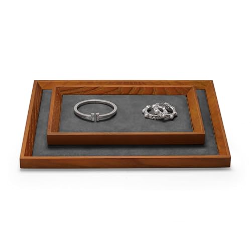 Oirlv Solid Wood Small Jewelry Tray Trade Showcase Countertop Jewelry Display Trays Rectangle Vanity Tray(Grey, Small) - color: Gray, size: 9.1" x 5.9" x 0.7"