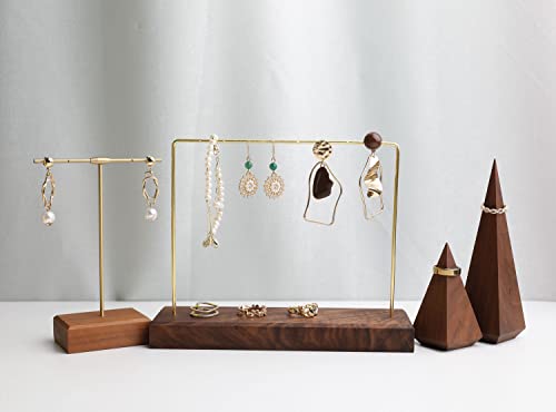 Walnut Earring holder for selling, Brass earring stands and displays for show, Wood Jewelry Storage hanging shelf for Girl Woman【Walnut U Shelf Height 5.91"-Small】