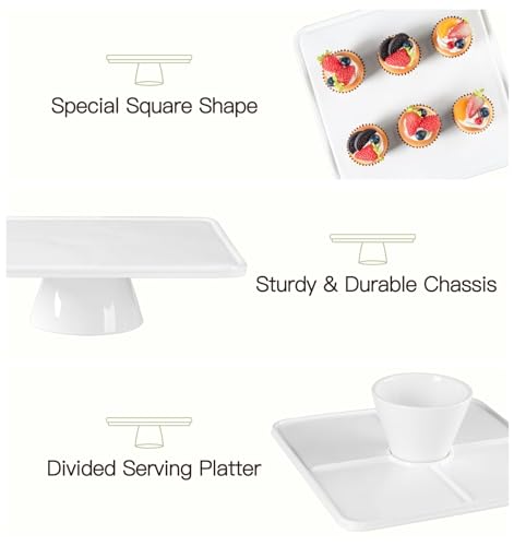 12.5" Square Ceramic Cake Stand 5-in-1 - White Pedestal Serving Platter for Wedding Birthday Party Baby Shower, Dessert Cupcake Fruit Display Stand, Multifunctional Kitchen Centerpiece - size: 12.5" x 12.5" x 3.7"