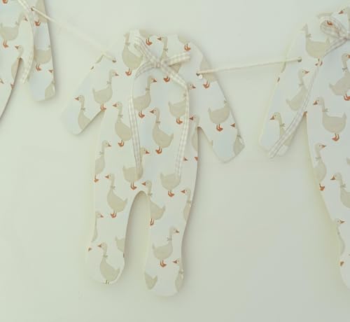 Goose Theme Banner - Little Goose Baby Shower Decoration, Six Large Pajamas with Ribbon Bow,Neutral Color,Anniversary Birthday Party Photo Shoot Background Props