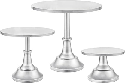 HBlife 3-PCS Silver Cake Stand Set (8"/10"/12" Plate) for 6-10 Inch Cakes, Perfect Dessert Table Display Set, Cupcake&Cake Stands for Party, Wedding, Birthday, Baby Shower, Anniversary (Metal) - color: Silver