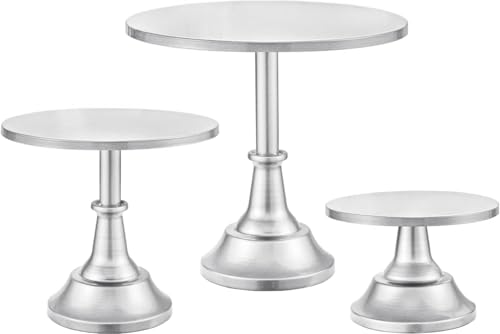 HBlife 3-PCS Silver Cake Stand Set (8"/10"/12" Plate) for 6-10 Inch Cakes, Perfect Dessert Table Display Set, Cupcake&Cake Stands for Party, Wedding, Birthday, Baby Shower, Anniversary (Metal) - color: Silver