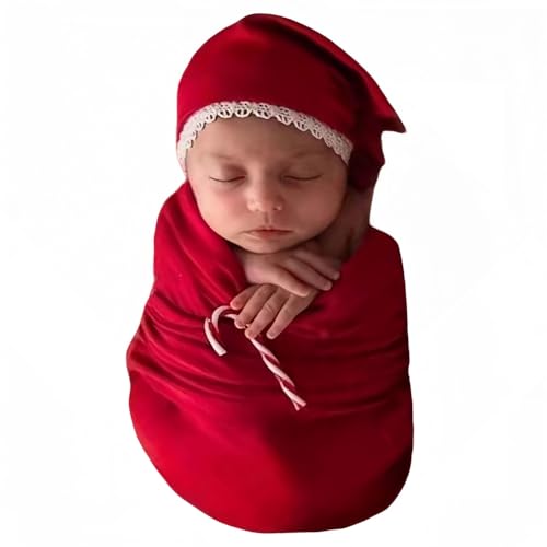 Christmas Newborn Baby Photo Shoot Props Outfits Crochet Clothes Santa Claus Red Hat Pants Photography Props - color: Red and Milky White