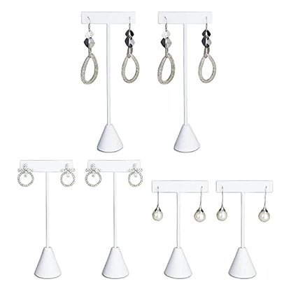 Ikee Design 6Pcs Set Earring T Stand Display Set with 3 Different Heights, T Shape Jewelry Earring Showroom and Tradeshow Showcase Displays, White Leatherette, 4 1/2 H in; 5 3/4 H in; 6 3/4 H in - color: White Faux Leather, 3 Heights