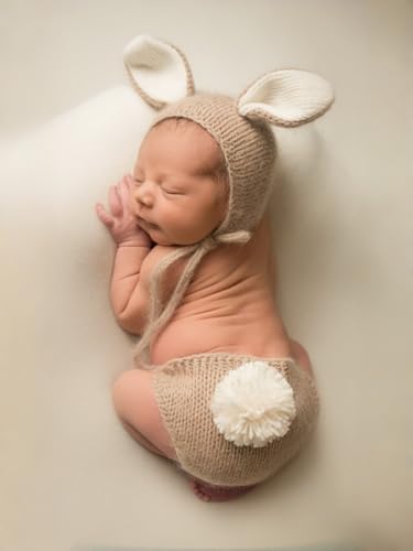 Newborn Baby Bunny Rabbit Crochet Knitted Photography Props Newborn Baby Outfits Diaper Costume - color: Off-white