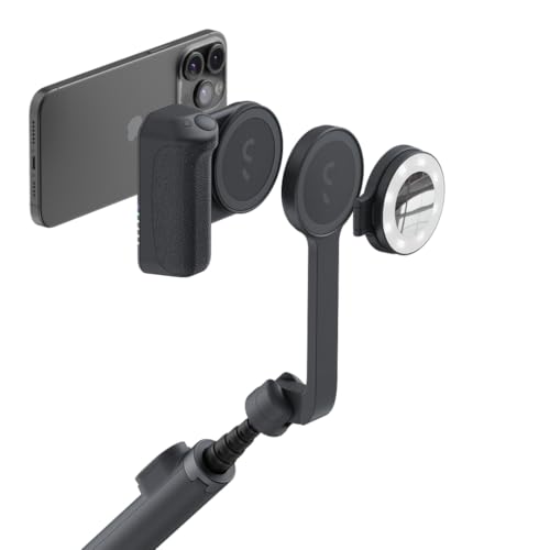 ShiftCam Travel and Creator Kit – MagSafe-Compatible Mobile Creator Bundle for iPhone and Android, Compact Phone Grip, Adjustable LED Light, Extendable Bluetooth Tripod for Vlogging - Travel Kit Pro - color: Midnight, size: Travel Kit Pro
