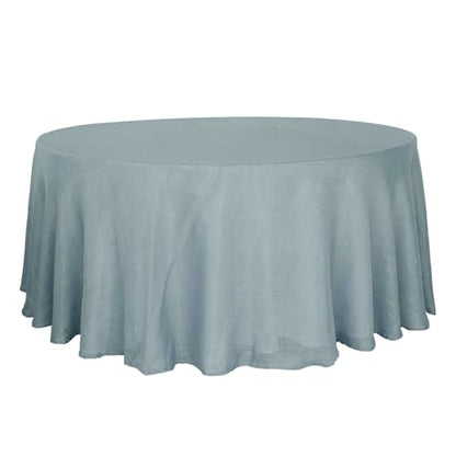 Efavormart 120" Dusty Blue Premium Faux Linen Round Tablecloth | Textured Wrinkle Free Tablecloth - color: Dusty Blue, size: 120" (Round)