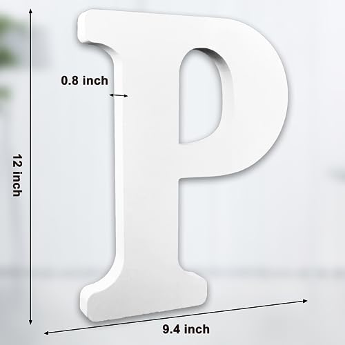 AOCEAN 12 Inch White Big Wood Letters Unfinished Wooden Letters for Wall Decor Decorative Standing Letters Slices Sign Board Decoration for Craft Home Party Projects (P) - color: P