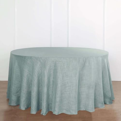 Efavormart 120" Dusty Blue Premium Faux Linen Round Tablecloth | Textured Wrinkle Free Tablecloth - color: Dusty Blue, size: 120" (Round)