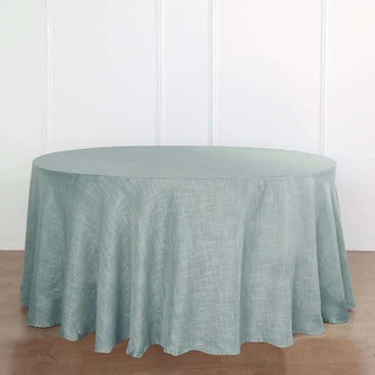 Efavormart 120" Dusty Blue Premium Faux Linen Round Tablecloth | Textured Wrinkle Free Tablecloth - color: Dusty Blue, size: 120" (Round)