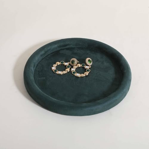 Velvet Jewelry Display Tray, Round Jewelry Organizer Plate, Empty Jewelry Showcase Tray for Necklaces, Bracelets, Rings, Earrings【Green-Medium, 7.9 x 7.9 in】 - color: Green, size: 7.9 x 7.9 in
