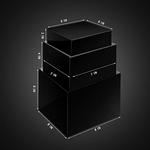 Set of 3 Acrylic Display Risers - 5 Sided Boxes With Hollow Bottoms, Nesting Cubes Display Stand Shelf for Cosmetic, Food, Collectibles, Jewelry, Figures Show (Black) - color: Black