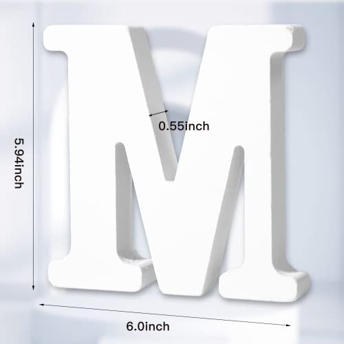 AOCEAN 6 Inch White Wood Letters - Unfinished Wood Letters for Wall Christmas Decor Standing Letters Slices Sign Board Decoration for Xmas Home Party Projects (M) - style: M