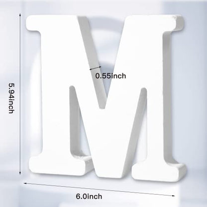 AOCEAN 6 Inch White Wood Letters - Unfinished Wood Letters for Wall Christmas Decor Standing Letters Slices Sign Board Decoration for Xmas Home Party Projects (M) - style: M