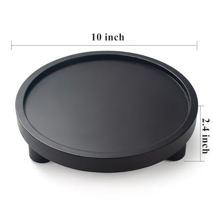 2 Pcs Wood Riser for Display, Round Wooden Tray Decor, Farmhouse Pedestal Stand, Decorative Riser Tray for Kitchen or Bathroom Counter, Black