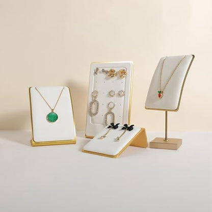 White Necklace display stand, Velvet Jewelry necklace display holder for selling, small metal earring neck storage organizer, online jewelry photography props【White】 - color: White