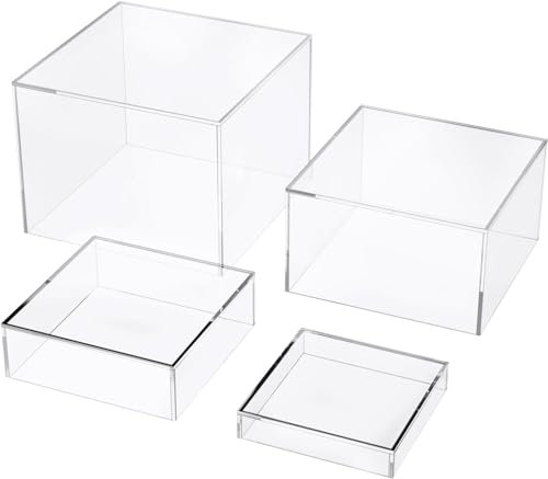 Set of 4 Crystal Clear Acrylic Boxes Cube Display Buffet Nesting Risers with Hollow Bottoms - color: Clear, size: 5",6",7",8"
