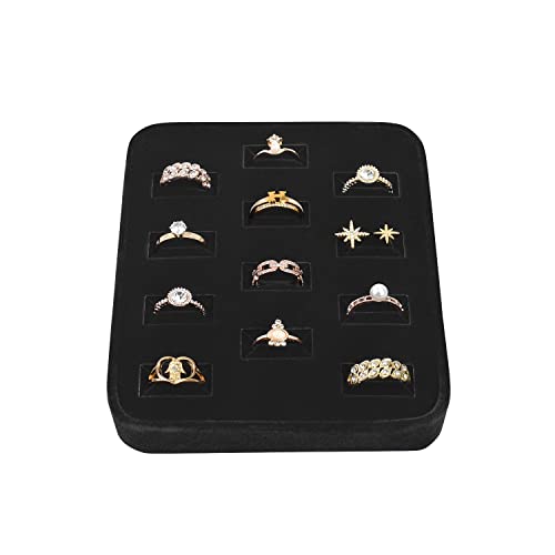 MOOCA 12 Slots Ring Tray Display, Slotted Ring Showcase Display Jewelry Organizer Stand, Jewelry Holder for Showcase for Home Trade Show, Black Velvet - color: Black Velvet, 12 slots