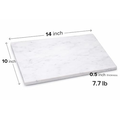 Marble Pastry & Cutting Board – 10x14 Inch Natural Stone Slab with Non-Slip Feet for Dough, Cheese, Baking, Serving, Charcuterie, Trivet – Easy to Clean Gift Tray. - color: White, size: 14"L x 10"W