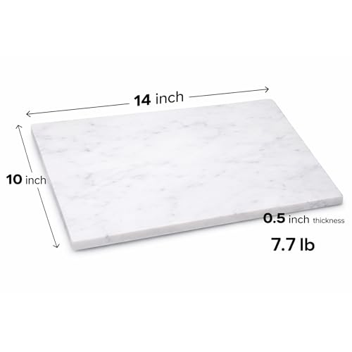 Marble Pastry & Cutting Board – 10x14 Inch Natural Stone Slab with Non-Slip Feet for Dough, Cheese, Baking, Serving, Charcuterie, Trivet – Easy to Clean Gift Tray. - color: White, size: 14"L x 10"W