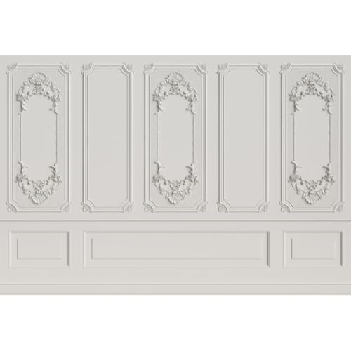 Yeele 8x6ft Vintage Room Interior Backdrop White Indoor Empty Baroque Room European Frame Artistic Reliefs Wall Photography Background Business Office Bedroom Decor for Artistic Photo Shoot Props - size: 8x6ft