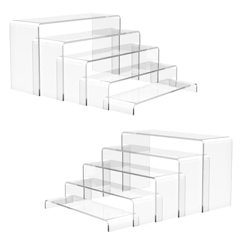 ANDGOO 10 Pack Acrylic Display Risers, 2 Set(7”L~8”L~9”L) Perfume Stand Organizer, Easy to Store Clear Cupcake Stand, Display Risers for Retail Stores Special Events Exhibitions Home Decoration - color: Clear, size: 10Pcs (7.6”L~8”L~8.4”L~8.8”L~9.2”L)