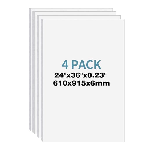 4 Pack Foam Board 24"x36", 0.23 Inch Thickness White Poster Board, Double-Sided Acid-Free Foam Core Board, Large Lightweight Polystyrene Mat Board for Painting, Display, Craft & School Projects - color: White, size: 24"x36"