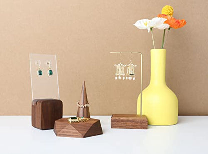 brass earring display stands for selling, wooden ear ring holders for jewelry, single stud holder jewelry display【Walnut brass earring stand Height 5.31"】
