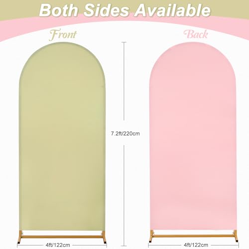 Arch Cover 7.2ft Double-Sided Arch Backdrop Cover Spandex Wedding Arch Stand Cover for Party Birthday Baby Shower Bridal Gender Reveal Boy or Girl Decoration(Double Color,Pink&Green) - color: Green+Rose Pink, size: 4ftx7.2ft
