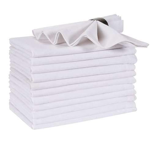 Hausattire Reusable Napkins Cloth Washable 100% Cotton 18x18 Inch Dinner Table Napkins for Home Banquet Party BBQ Wedding |Set of 12 Cloth Napkin Mother's Day Kitchen Gifts|White - color: White, size: 18x18