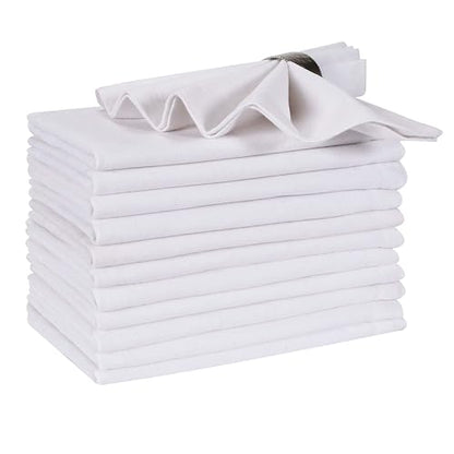 Hausattire Reusable Napkins Cloth Washable 100% Cotton 18x18 Inch Dinner Table Napkins for Home Banquet Party BBQ Wedding |Set of 12 Cloth Napkin Mother's Day Kitchen Gifts|White - color: White, size: 18x18