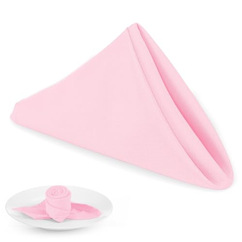 PLOYMONO Pink Heavy Duty Cloth Napkins - 17 x 17 Inch Solid Washable Polyester Dinner Napkins - Set of 8 Napkins with Hemmed Edges - Great for Weddings, Parties, Spring, Mother's Day - color: Pink