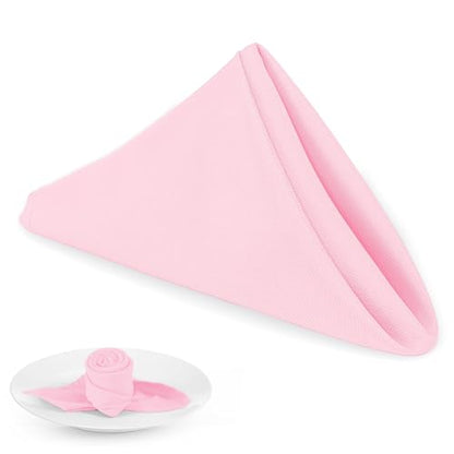 PLOYMONO Pink Heavy Duty Cloth Napkins - 17 x 17 Inch Solid Washable Polyester Dinner Napkins - Set of 8 Napkins with Hemmed Edges - Great for Weddings, Parties, Spring, Mother's Day - color: Pink
