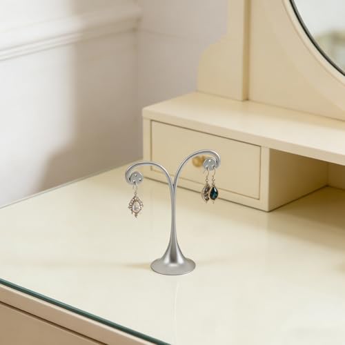 Metal Earring T Bar Stand - 6 Holes Retail Display Holder T Earring Display Holder - Jewelry Stand with Base for Show Jewelry Online Stores Photography Prop - color: Silver