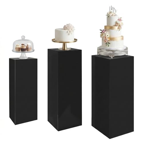 SwallowLiving 3PCS Metal Black Display Pedestal Stand for Parties, Square Tall Pedestal Cake Stands Pillars for Wedding, Sculpture Display Stand Column Decoration - color: Black
