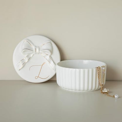 COLLECTIVE HOME Monogram Ceramic Jewelry Box with Bow - Small Trinket Dish, Elegant Wedding，Bridal Shower & Bridesmaid Gifts (L) - color: L