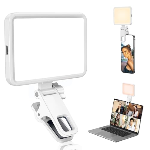 Rechargeable Soft Selfie Light for Phone, Camera, Laptop, 4-14H Battery Portable LED Light for Pictures, Phone Light Clip for Selfie, Vlog, TikTok, Makeup, Video Conference White Pro - color: White Pro