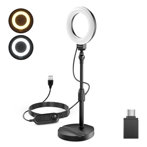 NEEWER Basics 5"/13cm Desk Ring Light with Stand, Phone Holder Base, 10W LED Selfie Light Compatible with iPhone for Video Recording Laptop Webcam Zoom Video Conference Lighting Makeup, Black BR60 - color: Black, size: 5" w/Stand