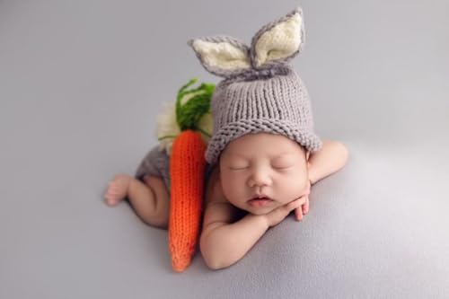 Newborn Baby Bunny Rabbit Crochet Knitted Photography Props Newborn Baby Outfits Diaper Costume - color: Gray