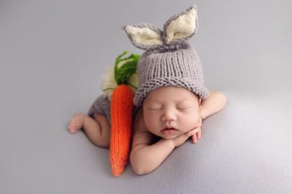 Newborn Baby Bunny Rabbit Crochet Knitted Photography Props Newborn Baby Outfits Diaper Costume - color: Gray