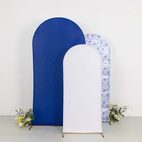 Efavormart Set of 3 White Blue French Toile Chiara Arch Backdrop Covers (7ft/6ft/5ft), Round Top Snug Fit, Double-Sided Matte Spandex, Elegant Pattern Design for Bridal Shower, Events - color: Floral Blue