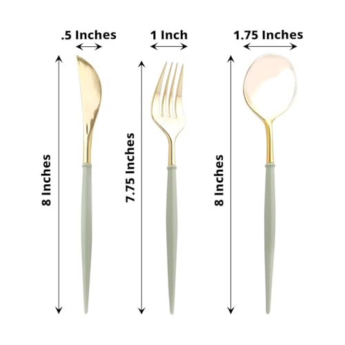 Efavormart 24-Pack 8" Gold and Sage Green Disposable Plastic Silverware; Organic Dual-Tone Heavy-Duty Cutlery for Rustic Receptions, Farmhouse Events and Nature Decor - color: Sage Green, size: 8"