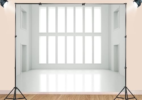 15X10ft Fabric Bright White Loft Large Window Sunlit Room Backdrop Clean Minimalist Interior Background Modern Art Gallery Party Decorations Fashion Shoot Photo Studio Props - size: 15X10ft