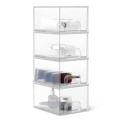 Amazon Basics Stackable Plastic Storage Makeup Organizer Drawers, Clear, 7.5" x 6" x 4.5", 4 Pack - size: 7.5" x 6" x 4.5"