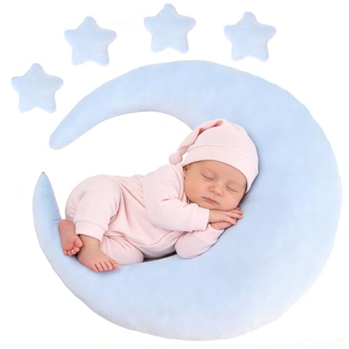 Newborn Photography Props 5Pcs Baby Moon Star Pillow Set Newborn Photography Posing Pillows Adjustable Photography Props, Blue - color: Baby Blue