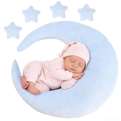 Newborn Photography Props 5Pcs Baby Moon Star Pillow Set Newborn Photography Posing Pillows Adjustable Photography Props, Blue - color: Baby Blue